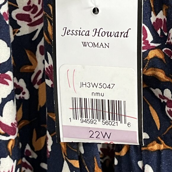 Jessica Howard Dress Womans 24 Blue Floral Tiered Midi Ruffle V Neck Balloon Slv - Picture 5 of 9